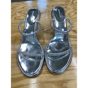 Wandler 90mm Pumps Women's 9.5 Silver Patent Leather Crystal Embellished S63